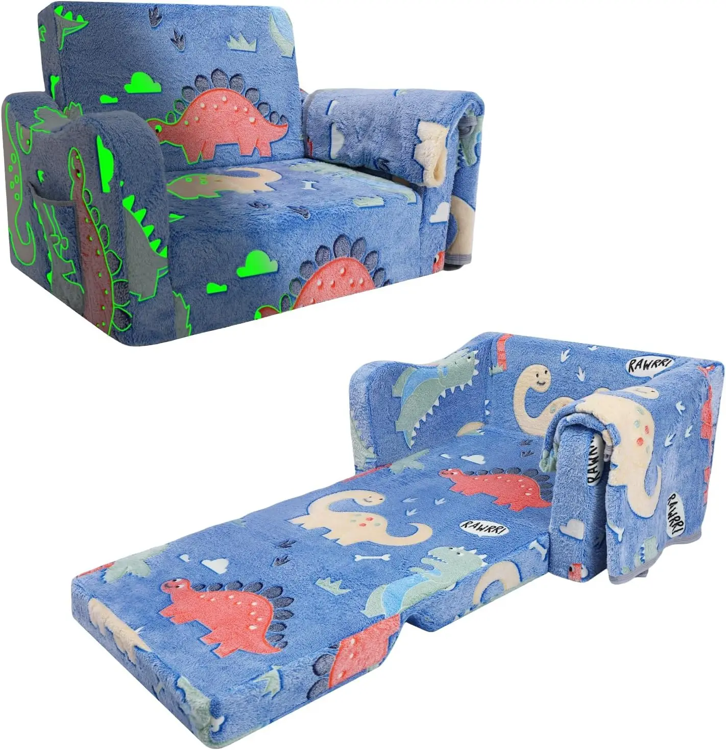 Kids Couch Toddler Sofa Chairs Comfy 2 In 1 Glow In The Dark Foldable Kids Sofa Lounger With Pocket And Blanket, Convertible
Kids Couch Toddler Sofa Chairs Comfy 2 In 1 Glow In The Dark Foldable Kids Sofa Lounger With Pocket And Blanket, Convertible