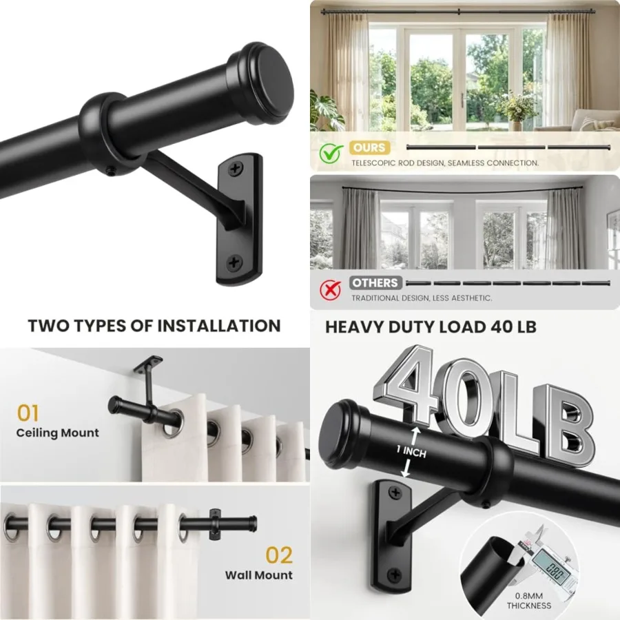 Curtain Rod 48-86 Inch, 1 Diameter Curtain Rods for Windows, Heavy Duty Modern Drapery Rod with Brackets for Bedroom, Living Ro
Curtain Rod 48-86 Inch, 1 Diameter Curtain Rods for Windows, Heavy Duty Modern Drapery Rod with Brackets for Bedroom, Living Ro