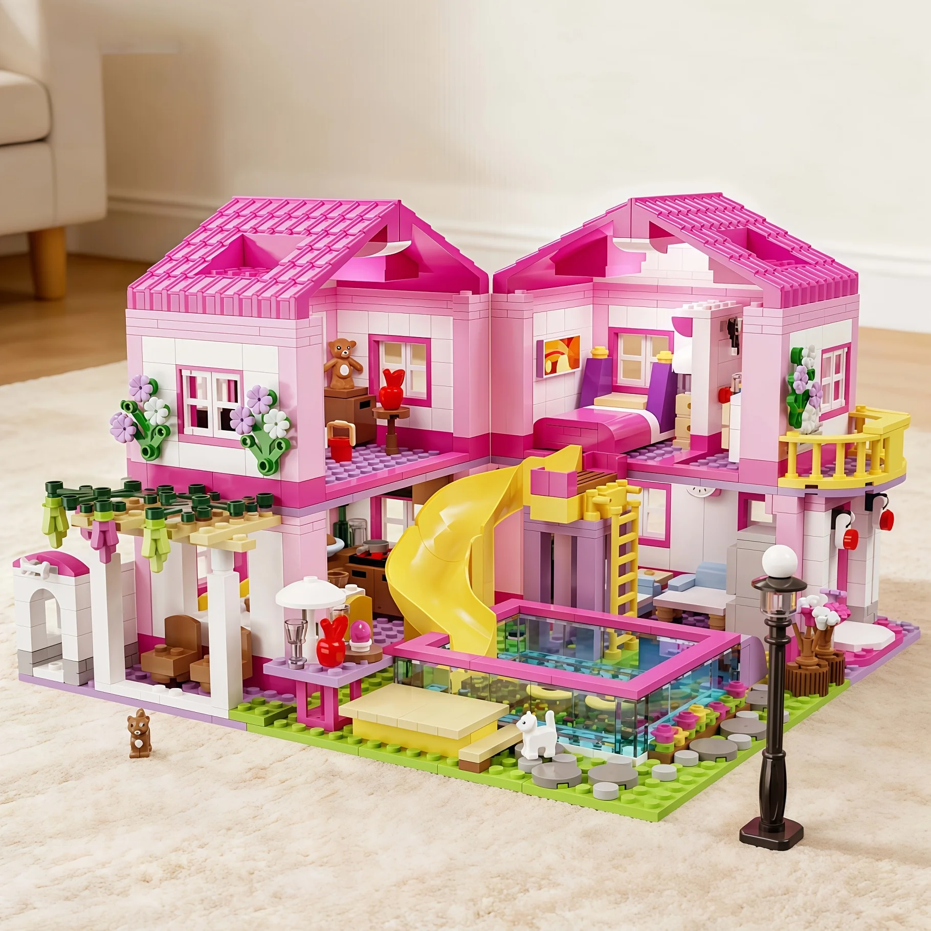 Pink Summer Villa Building Blocks Set Compatible with Good Friend House Series 1068PCS Valentine's Day Gift
Pink Summer Villa Building Blocks Set Compatible with Good Friend House Series 1068PCS Valentine's Day Gift