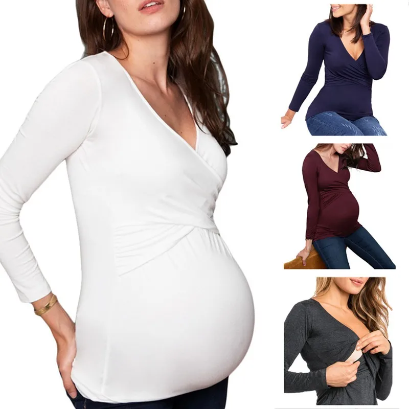 Spring Autumn Pregnancy T-shirt Maternity V-neck Nursing Clothes Long Sleeve Breastfeeding Top Solid T-shirt For Pregnant Woman
Spring Autumn Pregnancy T-shirt Maternity V-neck Nursing Clothes Long Sleeve Breastfeeding Top Solid T-shirt For Pregnant Woman