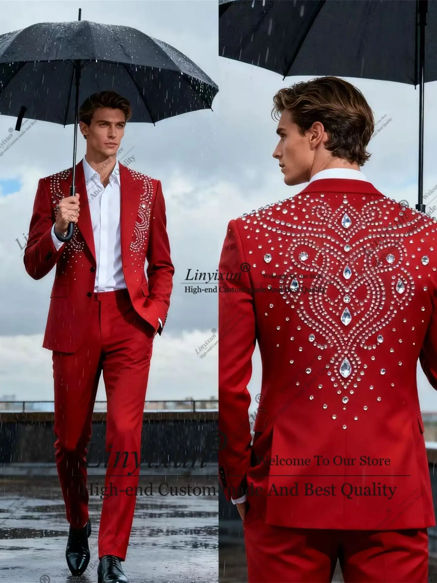 British Style Men Suits 2 Piece Sets Wedding Groom Tuxedo High End Jewel Beaded Male Prom Blazers Customized Slim Costume Homme
British Style Men Suits 2 Piece Sets Wedding Groom Tuxedo High End Jewel Beaded Male Prom Blazers Customized Slim Costume Homme