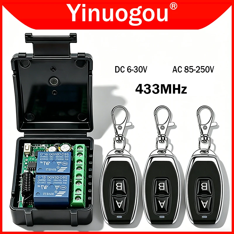 DC 6-30V AC 85-250V 433MHz Remote Control Switch Module Receiver 2CH Garage Door Curtain Motor Light Signal Transmission Opener
DC 6-30V AC 85-250V 433MHz Remote Control Switch Module Receiver 2CH Garage Door Curtain Motor Light Signal Transmission Opener