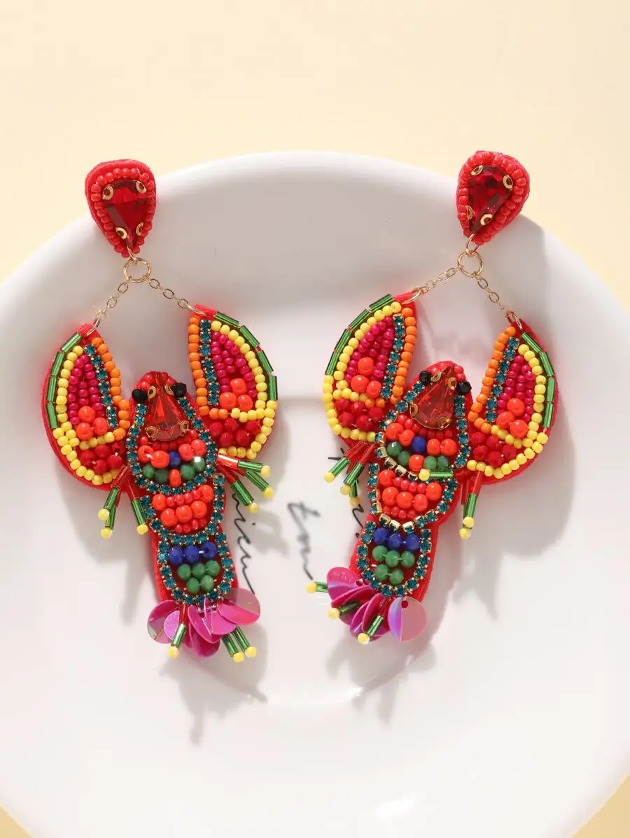 Vibrant Handcrafted Beaded Lobster Dangle Earrings Featuring Faux Pearls And Rhinestones
Vibrant Handcrafted Beaded Lobster Dangle Earrings Featuring Faux Pearls And Rhinestones