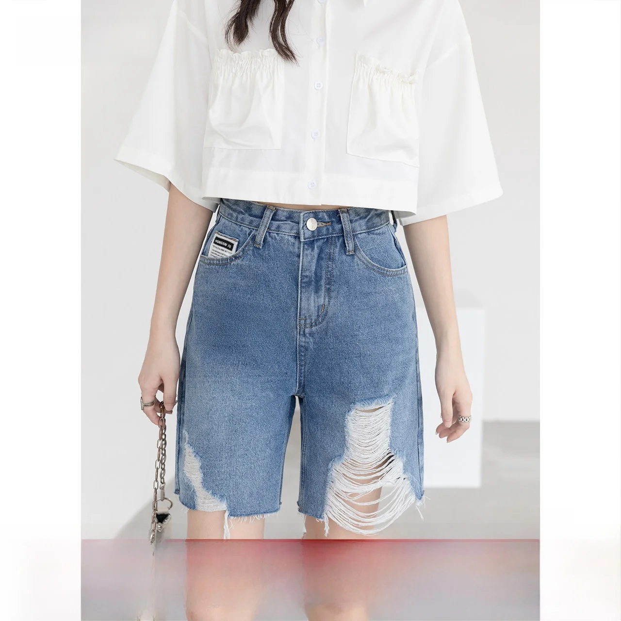 High Waist Straight Leg Denim orts Women's Spring New Sle Mo Zao Thin Five-Fifths Jeans Commute Sle Button Closure
High Waist Straight Leg Denim orts Women's Spring New Sle Mo Zao Thin Five-Fifths Jeans Commute Sle Button Closure