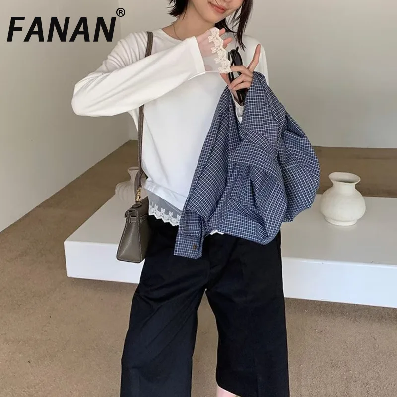 FANAN Minimalism Lace Spliced Design Long Sleeve T-shirt For Women Round Neck Office Lady Bottoming Tops Female Winter New
FANAN Minimalism Lace Spliced Design Long Sleeve T-shirt For Women Round Neck Office Lady Bottoming Tops Female Winter New