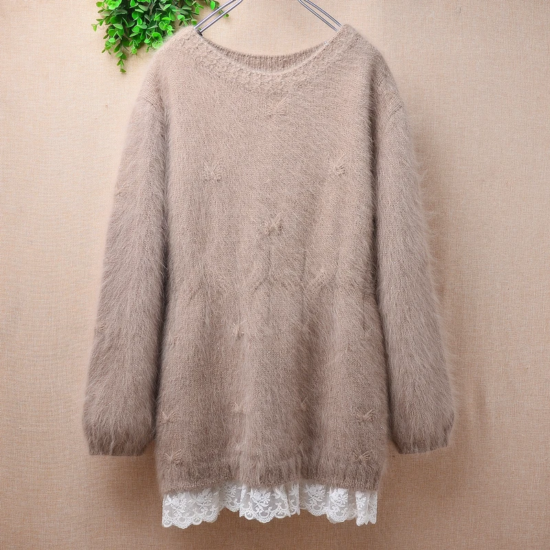 Ladies Women Autumn Winter Clothing Hairy Mink Cashmere Knitted O-Neck Long Sleeves Lace Slim Blouses Sweater Jumper Pull Tops
Ladies Women Autumn Winter Clothing Hairy Mink Cashmere Knitted O-Neck Long Sleeves Lace Slim Blouses Sweater Jumper Pull Tops