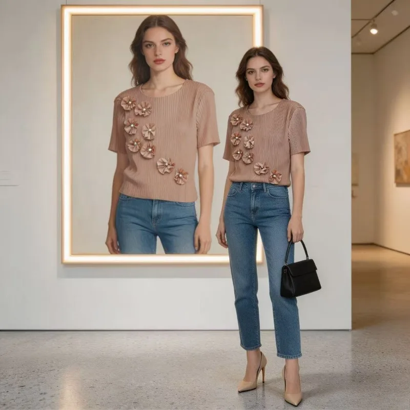 Miyake Pleated Short Sleeve T-Shirt for Women 2026 New Casual Original Fashion Elegant Temperament Slim Fit Casual Pleated Top
Miyake Pleated Short Sleeve T-Shirt for Women 2026 New Casual Original Fashion Elegant Temperament Slim Fit Casual Pleated Top