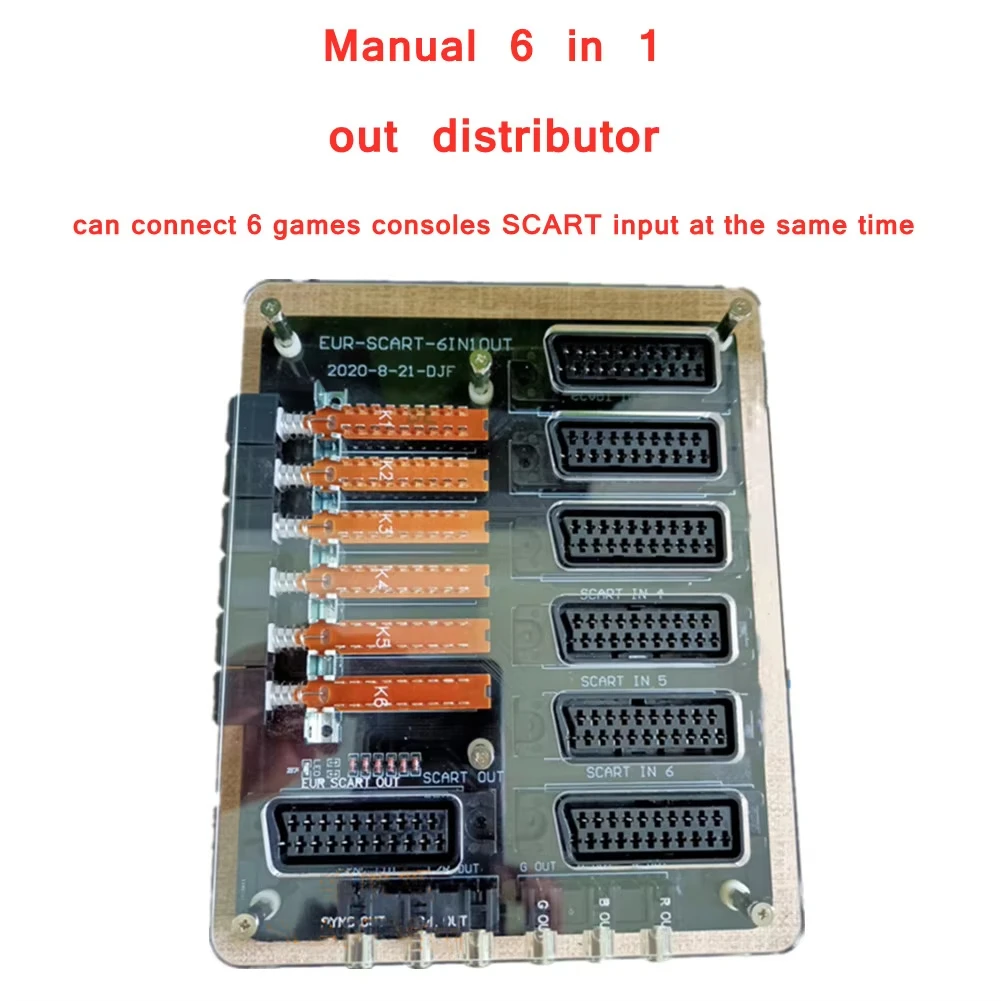 6 in 1 output Video Mini Scart Distributor Converter Acrylic Case SVHS RCA AV TV Audio Divide EUR Automatic switcher Adapter
6 in 1 output Video Mini Scart Distributor Converter Acrylic Case SVHS RCA AV TV Audio Divide EUR Automatic switcher Adapter