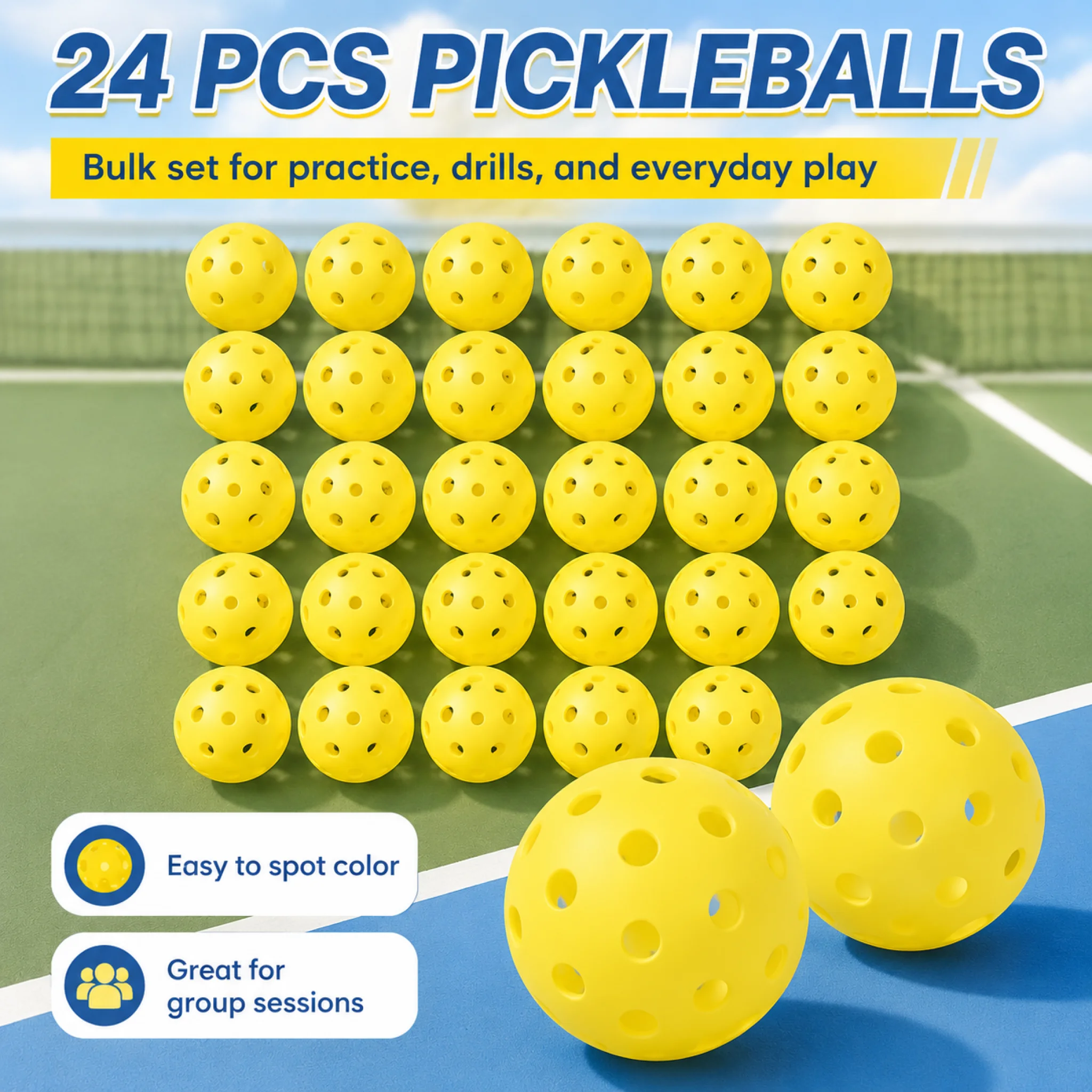 6/12/24Pcs Pickleball 74MM Durable 40 Holes Outdoor Pickleballs 26g Outdoor for Competition Pickleball Packs of Pickleballs
6/12/24Pcs Pickleball 74MM Durable 40 Holes Outdoor Pickleballs 26g Outdoor for Competition Pickleball Packs of Pickleballs