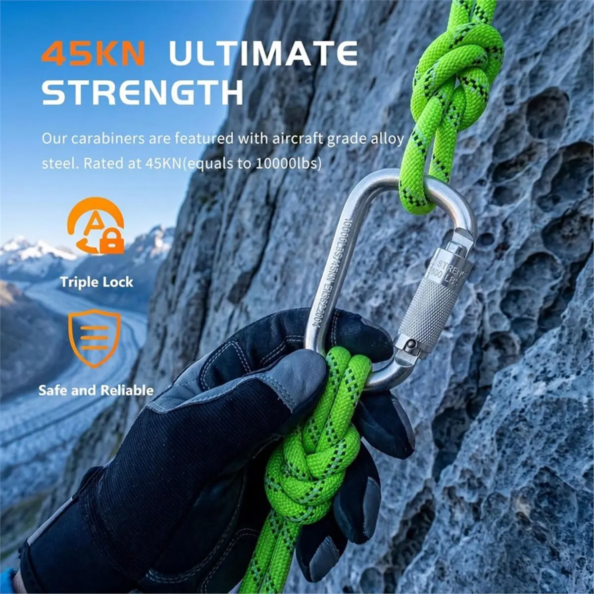 (A99Z) 45kN Auto Locking Carabiner D-Shape Triple Lock Carabiner, for Rock Climbing, Rappelling, Aerial Work
(A99Z) 45kN Auto Locking Carabiner D-Shape Triple Lock Carabiner, for Rock Climbing, Rappelling, Aerial Work