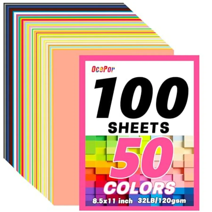 Colored Cardstock 50 Colors, 8.5x11 Color Cardstock Bulk, 120gsm/32lb Assorted Colors Construction Paper for Printing, Card Mak
Colored Cardstock 50 Colors, 8.5x11 Color Cardstock Bulk, 120gsm/32lb Assorted Colors Construction Paper for Printing, Card Mak