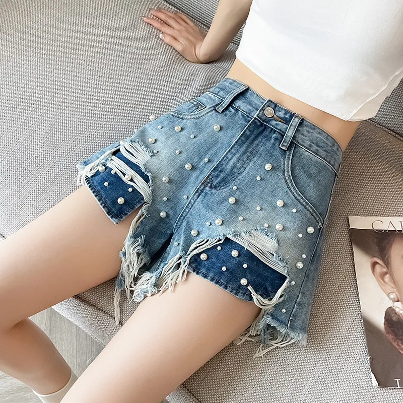 Casual Style Thin High Waist Short Jeans Beaded Ripped A-Line Pearl Denim Shorts For Women Summer Shorts
Casual Style Thin High Waist Short Jeans Beaded Ripped A-Line Pearl Denim Shorts For Women Summer Shorts