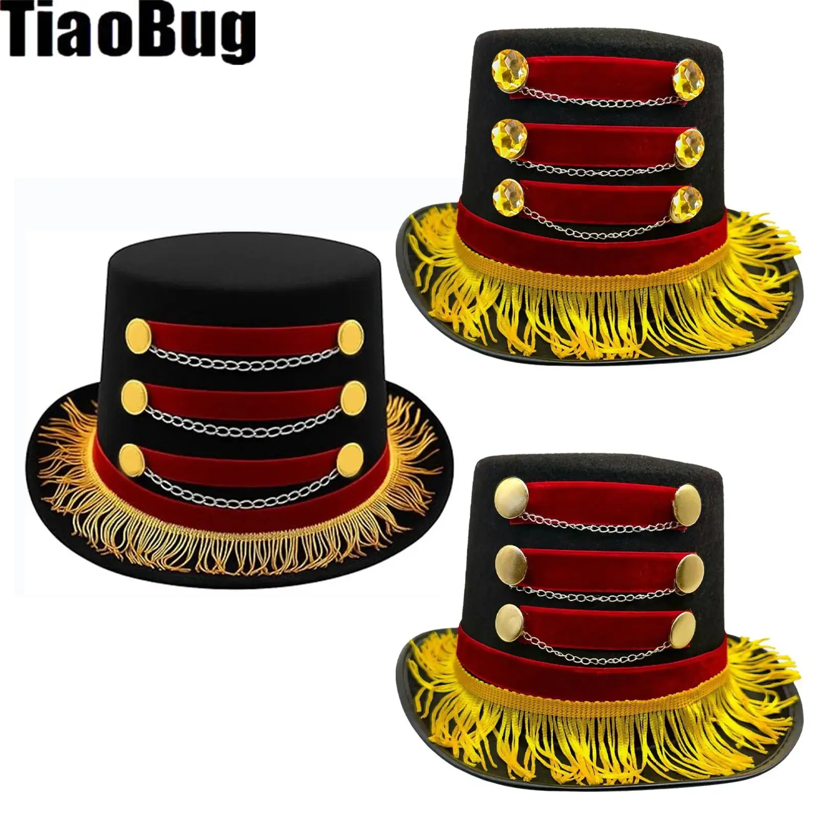 Halloween Ringmaster Top Hat Red Black Circus Coachman Hat Gold Fringe Magician Costume Hat for Carnival Burlesque Cosplay Props
Halloween Ringmaster Top Hat Red Black Circus Coachman Hat Gold Fringe Magician Costume Hat for Carnival Burlesque Cosplay Props