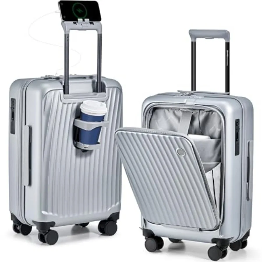 20 Inch Carry On Luggage, Front Pocket Carryon Suitcase with Phone Holder and Cup Holder, Airline Approved Hardshell Luggage wi
20 Inch Carry On Luggage, Front Pocket Carryon Suitcase with Phone Holder and Cup Holder, Airline Approved Hardshell Luggage wi