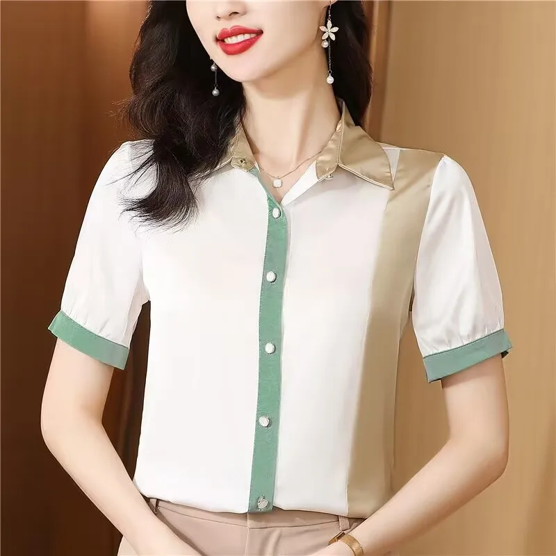 Clothing European Summer New Plus Size WomenColor Block Silk Lightweight Blouse Short
Clothing European Summer New Plus Size WomenColor Block Silk Lightweight Blouse Short
