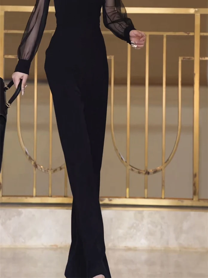 Elegant Fashion Women's Jumpsuit Long Sleeve Square Collar Mesh Splice Slim Fit Long Pants High Waist Commute Style Jumpsuit
Elegant Fashion Women's Jumpsuit Long Sleeve Square Collar Mesh Splice Slim Fit Long Pants High Waist Commute Style Jumpsuit