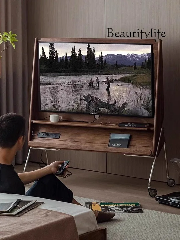 Retro solid wood removable TV cabinet black walnut bedroom TV stand household mobile TV stand
Retro solid wood removable TV cabinet black walnut bedroom TV stand household mobile TV stand