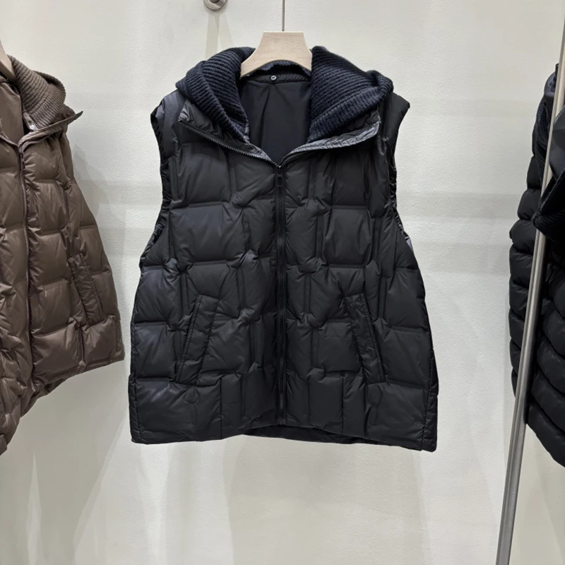 Autumn Winter Knitted Splicing Hooded Down Vest Female Zipper Waistcoat Outwears Women White Duck Down Sleeveless Warm Vest Tops
Autumn Winter Knitted Splicing Hooded Down Vest Female Zipper Waistcoat Outwears Women White Duck Down Sleeveless Warm Vest Tops