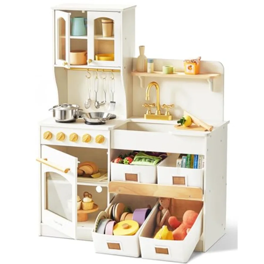 ' wooden play kitchen for home use natural wood tone with white cabinets bins, enhanced storage, modern toddler kitchen playset
' wooden play kitchen for home use natural wood tone with white cabinets bins, enhanced storage, modern toddler kitchen playset