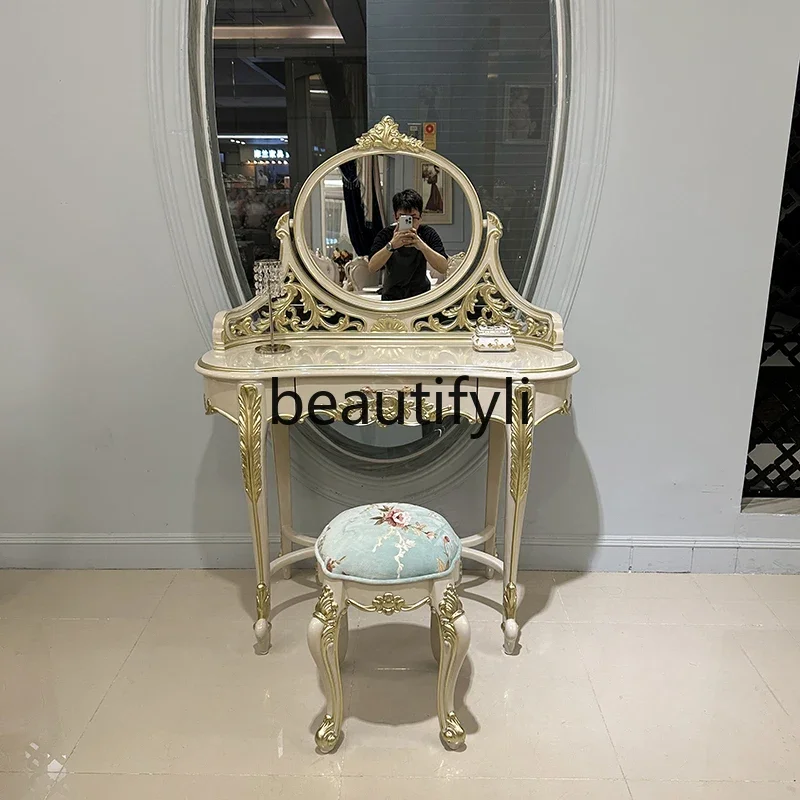 French solid wood dresser stool combination, European luxury bedroom dressing table simple small dressing table2936
French solid wood dresser stool combination, European luxury bedroom dressing table simple small dressing table2936