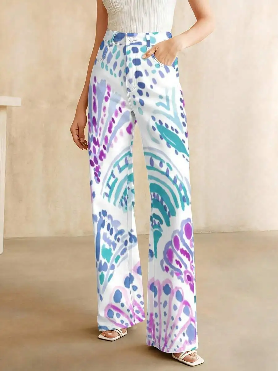 Watercolor Peacock Fan Print High-Rise Wide-Leg Denim Trousers For Women Summer Casual Elegant Pants
Watercolor Peacock Fan Print High-Rise Wide-Leg Denim Trousers For Women Summer Casual Elegant Pants