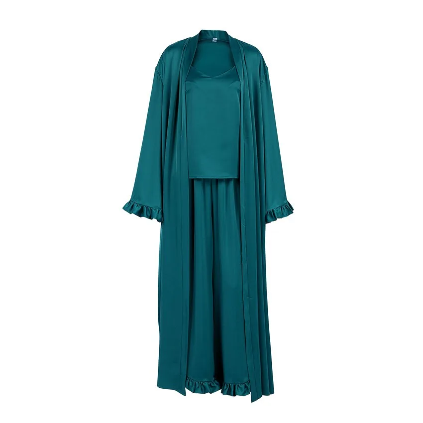 Women's Pajama Long Sleeve Robe V Neck Camisole Sleepwear Set Wide Leg Pants Satin Finish Loungewear Set Breathable Pajamas
Women's Pajama Long Sleeve Robe V Neck Camisole Sleepwear Set Wide Leg Pants Satin Finish Loungewear Set Breathable Pajamas