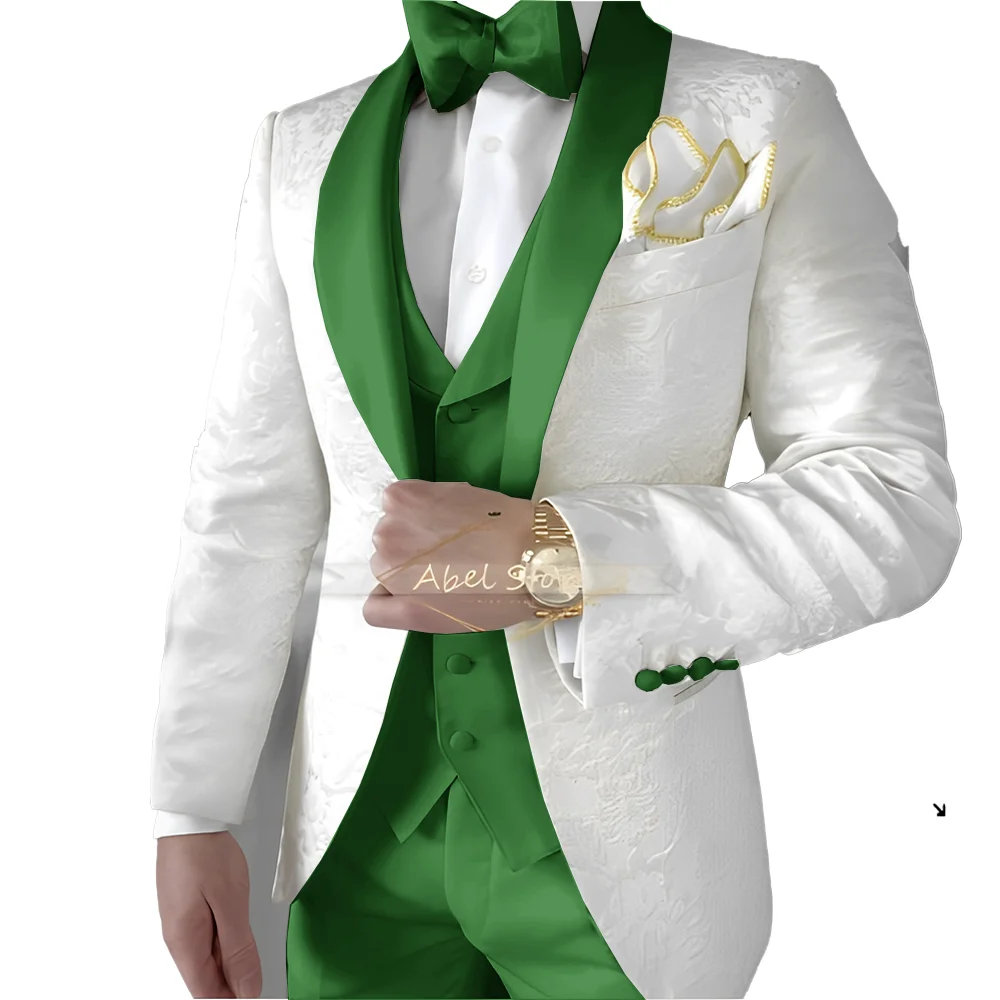 White Jacquard Men's Suit 3-piece Set Wedding Groom Tuxedo Slim fit Jacket Pants Vest Formal Men Suits
White Jacquard Men's Suit 3-piece Set Wedding Groom Tuxedo Slim fit Jacket Pants Vest Formal Men Suits
