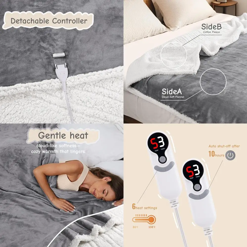 Queen Size Electric Blanket 84x90, Soft Flannel, Dual Controls, 6 Heat Levels, Auto-Off, Overheat Protection
Queen Size Electric Blanket 84x90, Soft Flannel, Dual Controls, 6 Heat Levels, Auto-Off, Overheat Protection