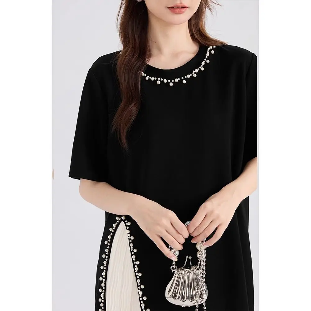 Летняя черная женская футболка с разрезом на плечах и бусинами с короткими рукавами, новинка 2025 года, свободный повседневный топ
Летняя черная женская футболка с разрезом на плечах и бусинами с короткими рукавами, новинка 2025 года, свободный повседневный топ