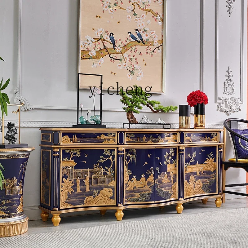 French villa entry solid wood decorative cabinet living room classical storage porch dining side locker
French villa entry solid wood decorative cabinet living room classical storage porch dining side locker