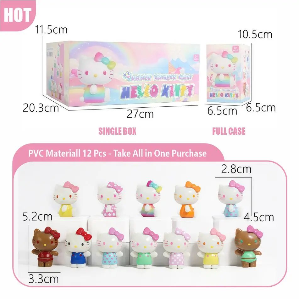 12Pcs Hello Kitty Mini Figure Blind Bag Summer Rainbow Candy Kawaii Desktop Car Collectible Ornaments Wholesale
12Pcs Hello Kitty Mini Figure Blind Bag Summer Rainbow Candy Kawaii Desktop Car Collectible Ornaments Wholesale