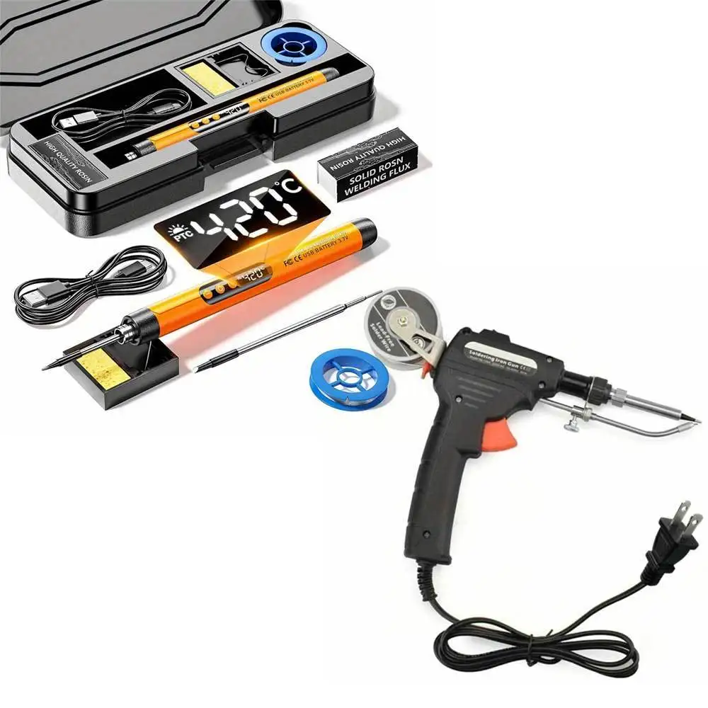 Rechargeable Mini Adjustable Temperature Soldering Iron for DIY Electronics; Plus Handheld Automatic Feed Welding Gun, 110V/220V Internal-Heat Solder Tool with Professional Soldering Station, Ideal for Precise Circuit Board Repair & Electronic Assemb
Rechargeable Mini Adjustable Temperature Soldering Iron for DIY Electronics; Plus Handheld Automatic Feed Welding Gun, 110V/220V Internal-Heat Solder Tool with Professional Soldering Station, Ideal for Precise Circuit Board Repair & Electronic Assemb