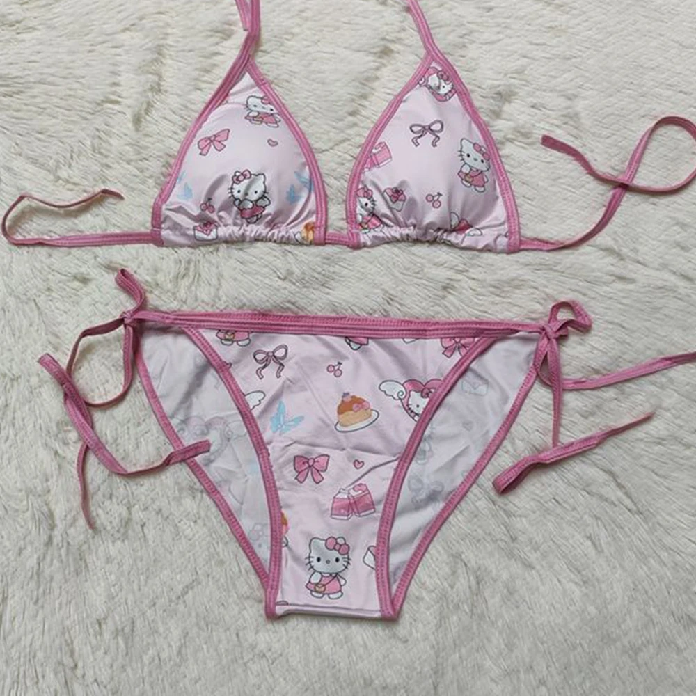 Модный комплект бикини Kawaii Hello Kitty розового цвета, женский симпатичный купальник с мультяшным принтом, сексуальный треугольный купальник, летний пляжный купальник
Модный комплект бикини Kawaii Hello Kitty розового цвета, женский симпатичный купальник с мультяшным принтом, сексуальный треугольный купальник, летний пляжный купальник