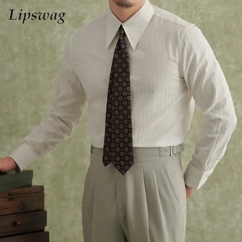Office Casual Style Mens Shirts Vintage Long Sleeve Buttoned Lapel Shirt Tops 2026 Spring Autumn Stylish Striped Textured Shirt
Office Casual Style Mens Shirts Vintage Long Sleeve Buttoned Lapel Shirt Tops 2026 Spring Autumn Stylish Striped Textured Shirt