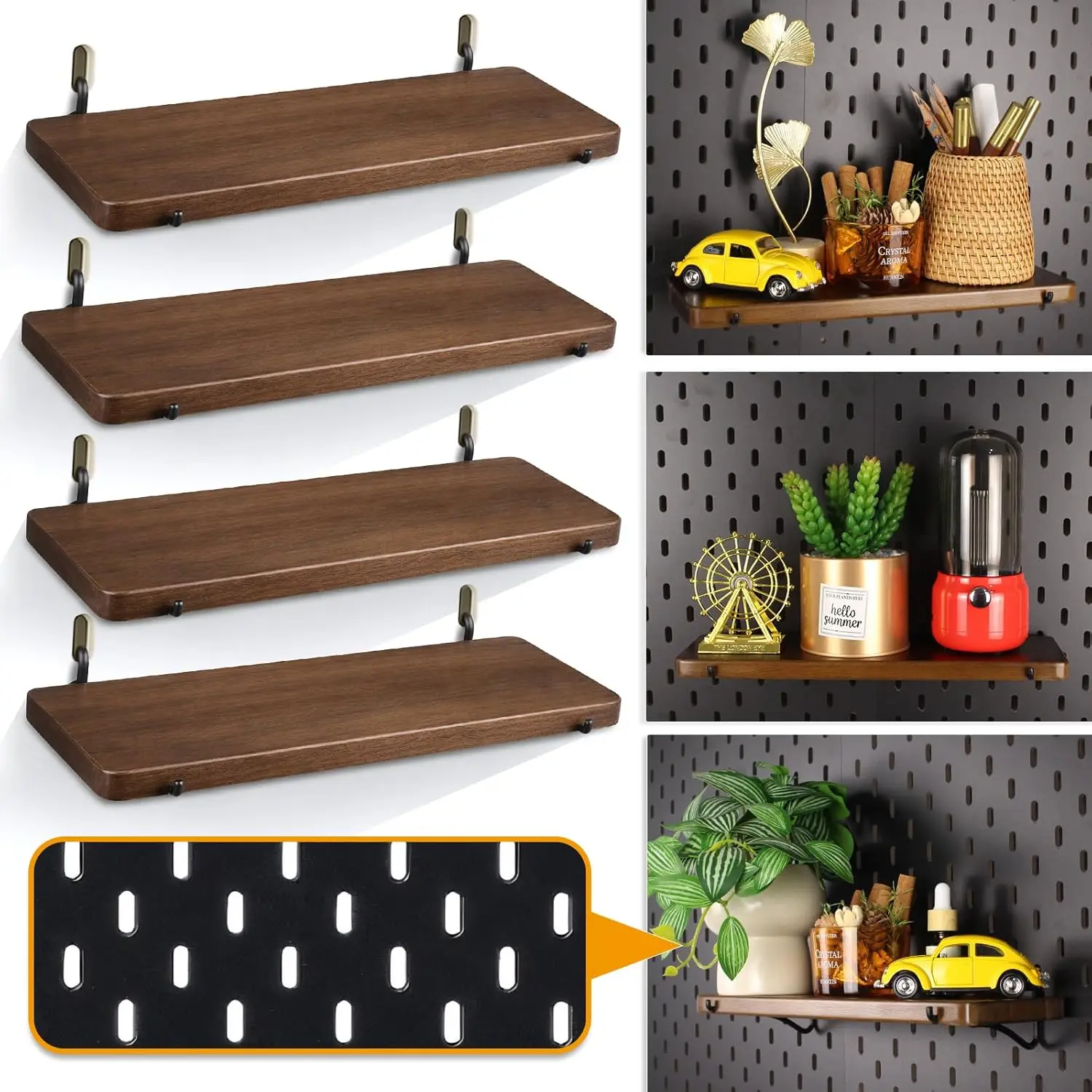 Walnut Pegboard Shelves with Hooks, 4-Piece Set for IKEA Skadis Compatible Storage
Walnut Pegboard Shelves with Hooks, 4-Piece Set for IKEA Skadis Compatible Storage