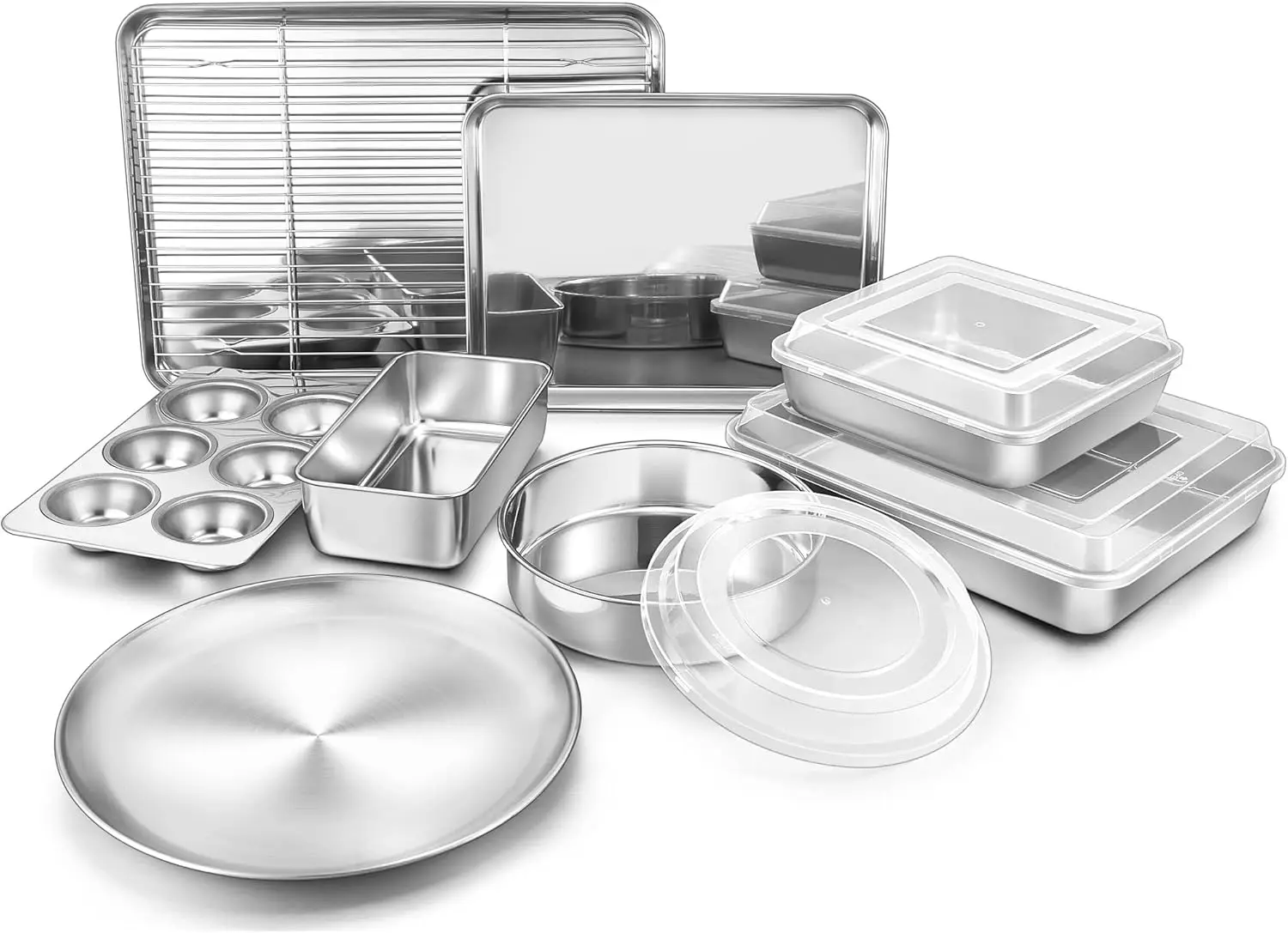 Stainless Steel Bakeware Set, 12-Piece Baking Kit with Lids, Oven & Dishwasher Safe
Stainless Steel Bakeware Set, 12-Piece Baking Kit with Lids, Oven & Dishwasher Safe