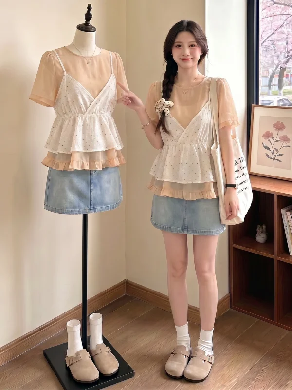 Korean Style Polka Dot Doll Shirt Two Piece Set Summer New Arrival plus Size Fashionable Casual Wear round Neck Short Sleeve
Korean Style Polka Dot Doll Shirt Two Piece Set Summer New Arrival plus Size Fashionable Casual Wear round Neck Short Sleeve