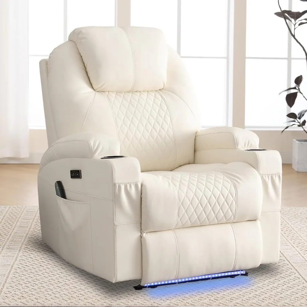 Power Recliner Chairs for Adults Heat and Massage Leather Recliner with Cup Holder,LED Lights,USB,Side Pocket - for Living Room
Power Recliner Chairs for Adults Heat and Massage Leather Recliner with Cup Holder,LED Lights,USB,Side Pocket - for Living Room