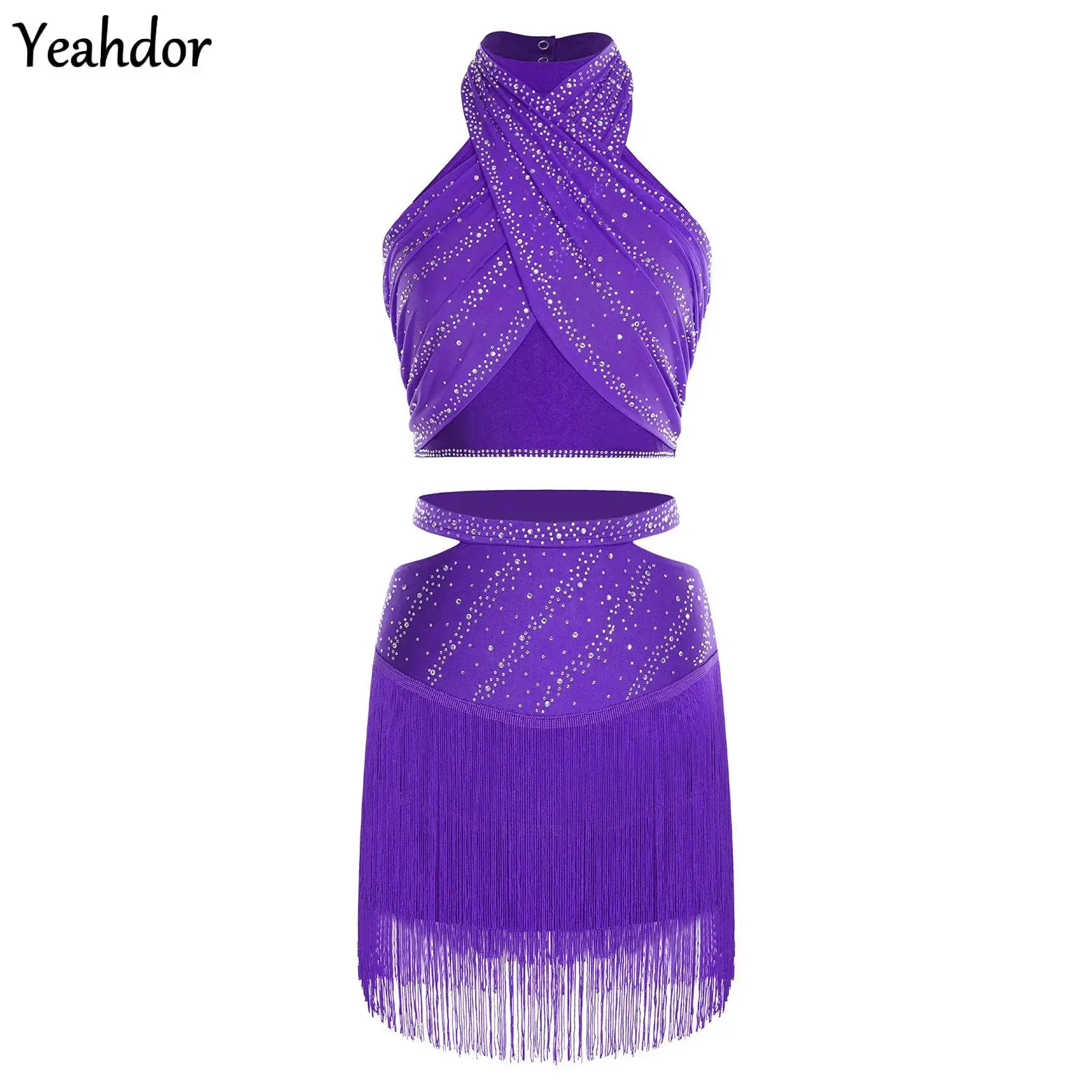 Women Rhinestone Latin Dance Costume Halter Sleeveless Backless Crop Top with Tassels Skirt Tango Cha-Cha Salsa Skating Clothes
Women Rhinestone Latin Dance Costume Halter Sleeveless Backless Crop Top with Tassels Skirt Tango Cha-Cha Salsa Skating Clothes