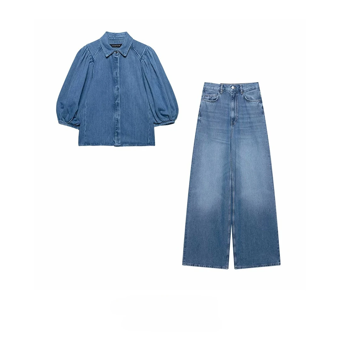 Fashion Denim Women Short Shirt Lapel Half Puff Sleeve Pleated Turn-down Collar Solid Female Top 2025 Spring Summer Lady Shirts
Fashion Denim Women Short Shirt Lapel Half Puff Sleeve Pleated Turn-down Collar Solid Female Top 2025 Spring Summer Lady Shirts