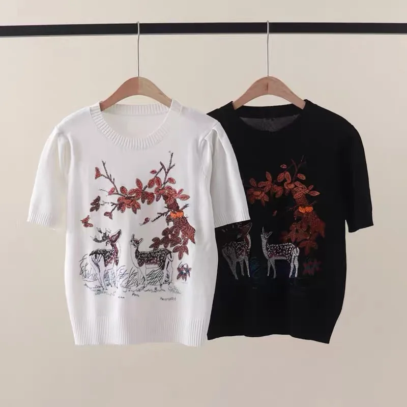Summer New Cartoon Embroidery Round Neck Short Sleeve Women's Pullover Knitwear Korean Fashion Casual Knitted Sweater Jumpers
Summer New Cartoon Embroidery Round Neck Short Sleeve Women's Pullover Knitwear Korean Fashion Casual Knitted Sweater Jumpers