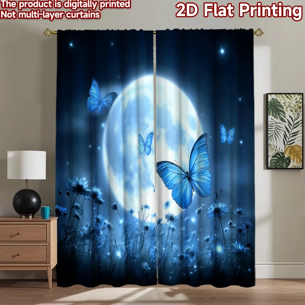 2D flat printing 2pcs Window Drapes Blue Butterflies Moonlit Meadow Digital Printed Polyester Drapes Family Party for Holiday
2D flat printing 2pcs Window Drapes Blue Butterflies Moonlit Meadow Digital Printed Polyester Drapes Family Party for Holiday