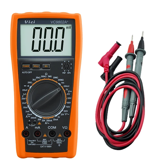 Vici VC9802A+ Digital Multimeter Of 1000V 20A 2000Mohm 200uF Dual Integral A/D Transfer Measuring Method
Vici VC9802A+ Digital Multimeter Of 1000V 20A 2000Mohm 200uF Dual Integral A/D Transfer Measuring Method