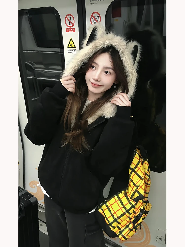 Thiened Fce Hooded Ears Cotton Jaet for Couples Winter Outerwear Youth ular Stand Fit Polyester Fiber
Thiened Fce Hooded Ears Cotton Jaet for Couples Winter Outerwear Youth ular Stand Fit Polyester Fiber