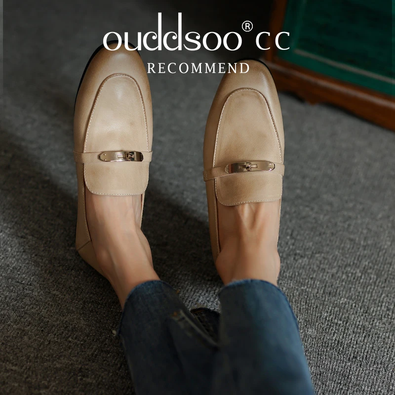 Ods Loafers Women's New Cowhide Shoes Thick Heel Low-top Retro Brown Small Leather Slip-on Flat Ins Designer Fashionable Comfort 
Ods Loafers Women's New Cowhide Shoes Thick Heel Low-top Retro Brown Small Leather Slip-on Flat Ins Designer Fashionable Comfort