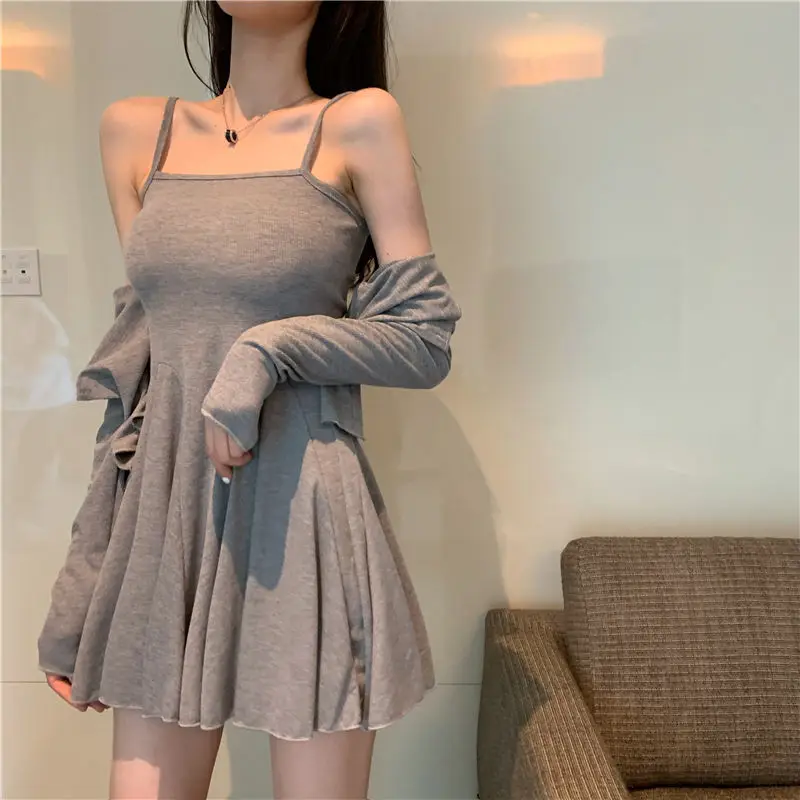 Sexy Suspender Dress Set Korean Dresses For Women 2022 Summer Trend Slim Solid Two Piece Set Casual Long Sleeve Short Coat Kpop
Sexy Suspender Dress Set Korean Dresses For Women 2022 Summer Trend Slim Solid Two Piece Set Casual Long Sleeve Short Coat Kpop