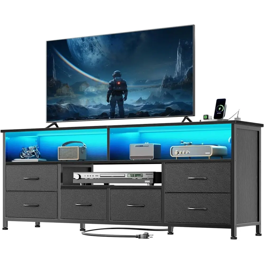 55 Inch TV Stand, Entertainment Center with Power Outlets and LED Lights or 55 60 Inch TVs, Media ole Table Drer with 6 abric De
55 Inch TV Stand, Entertainment Center with Power Outlets and LED Lights or 55 60 Inch TVs, Media ole Table Drer with 6 abric De