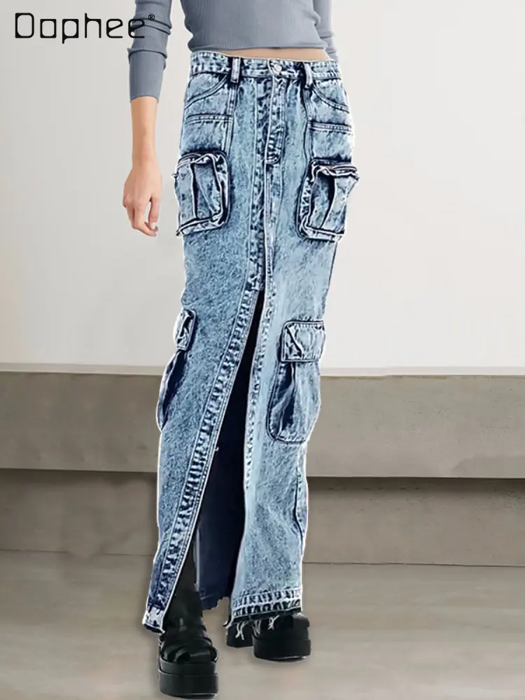 Personalized Streetwear Blue Denim Skirt Trendy 2023 Autumn Winter New Fashion High Waist Stitching Distressed Pocket Jean Skirt
Personalized Streetwear Blue Denim Skirt Trendy 2023 Autumn Winter New Fashion High Waist Stitching Distressed Pocket Jean Skirt