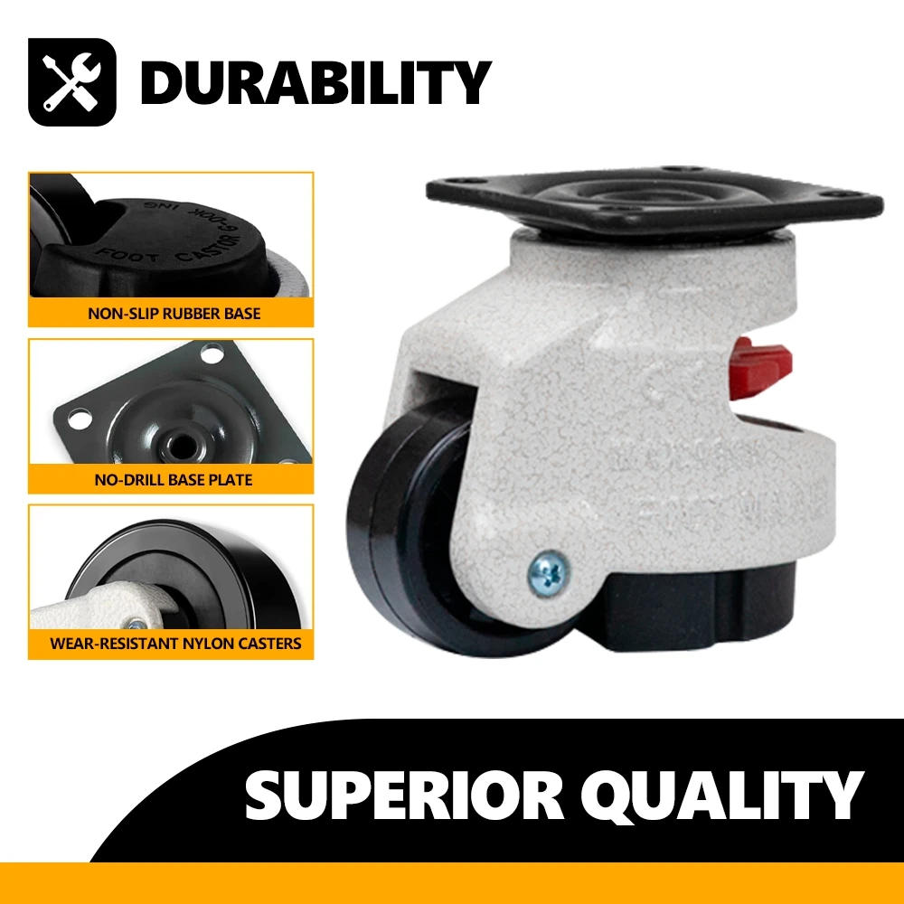 4Pcs Heavy Duty Leveling Machine Caster, Swivel Top Plate Wheel with Retractable NBR Pad for Workbench & Equipment
4Pcs Heavy Duty Leveling Machine Caster, Swivel Top Plate Wheel with Retractable NBR Pad for Workbench & Equipment