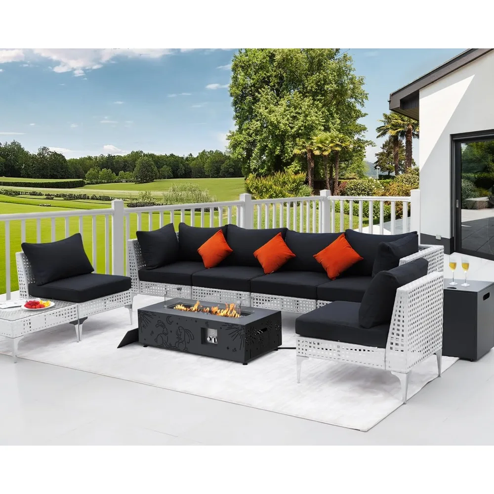 9 Piece Patio Furniture Set with Led Fire Pit Table Natural Gas/Propane, High Back White Rattan Outdoor Sectional Couch
9 Piece Patio Furniture Set with Led Fire Pit Table Natural Gas/Propane, High Back White Rattan Outdoor Sectional Couch